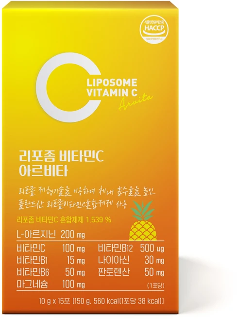 아르비타 리포좀 비타민C 약사개발 비타민B1 B2 B12 미네랄 브로멜라인 (상큼한 파인맛), 1개, 150g - 쿠팡