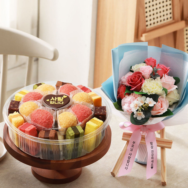 이버스데이 VIP 떡케이크 선물세트 생일 케익 기념 생신 칠순 어버이날 부모님생신 부모님선물추천, 2kg, 1세트, V/떡케이크A/꽃12