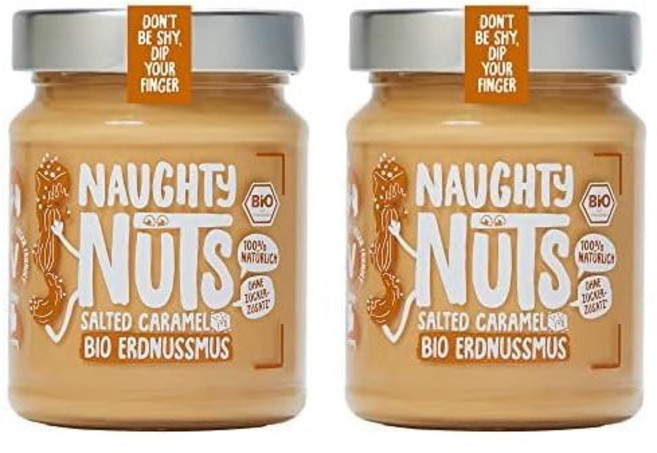 Naughty Nuts 노티 너츠 유기농 아몬드 버터 시나몬 롤 | 아몬드와 함유 100 자연산 및 비건 팜유와 설탕 무첨가 시리얼 토핑으로 이상적 250g, 250 g (2er Pack), Peanut Butter Salted Caramel