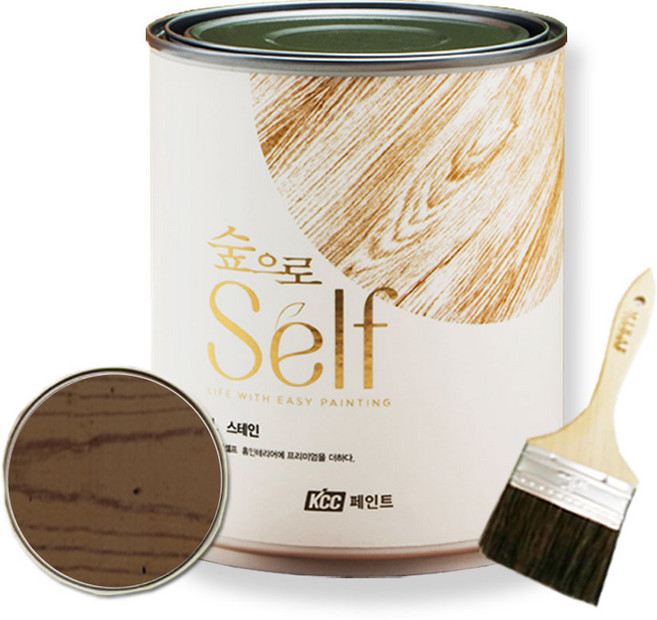 KCC 숲으로셀프 스테인 친환경 수성 오일스테인 + 붓세트, 1개, 1L, 도토리색