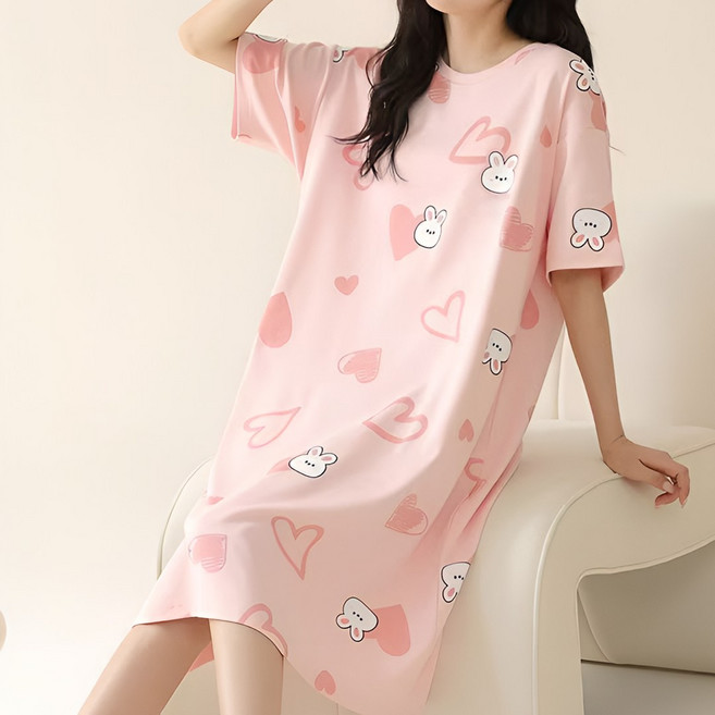 [블랑커브] 여성 홈웨어 귀여운 캐릭터 반팔 원피스 홈웨어