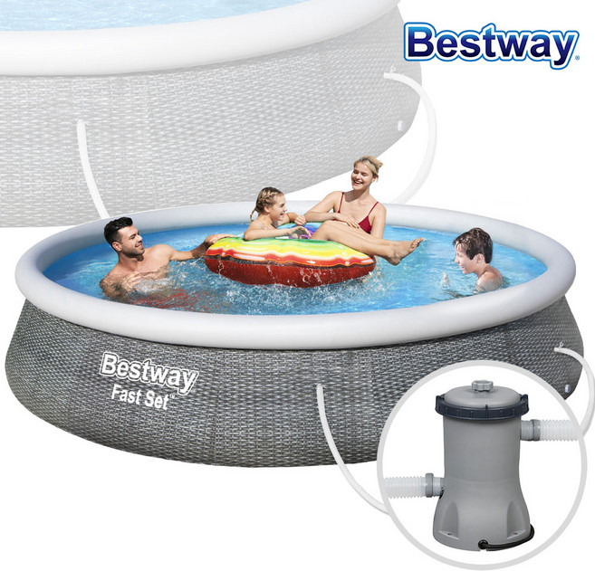 BW_57376 원형단지풀장 396x84cm+여과기 그레이, 블루, 1개