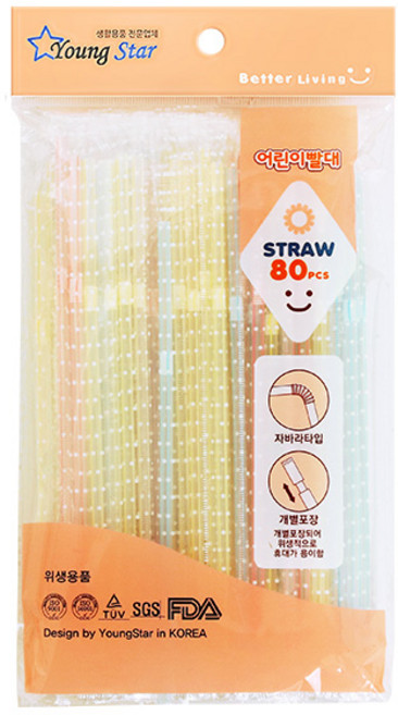 JJ Choice 영스타 개별포장 어린이 자바라빨대 80P, 1개, 1개