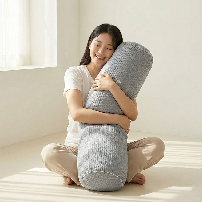 조은자리 안고자는 원형 바디필로우 대형 롱 쿠션 먼지없는 긴 베개 솜포함 세트, 12 피그먼트 그레이