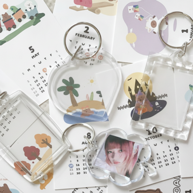 투명 아크릴 증명사진 키링 4종, 사각+크리스탈+하트+네잎클로버, 2세트