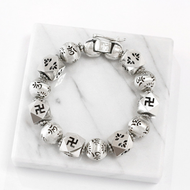 비투쥬얼리 925 실버 순은 팔각 육자진언 옴마니반메훔 옴자 염주 팔찌 6/8/10/12/14mm