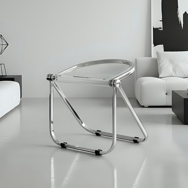 [리비니아] 디코 미드센츄리 반달모양 크롬 폴딩 접이식 스툴의자 6Colors, 1개, 투명