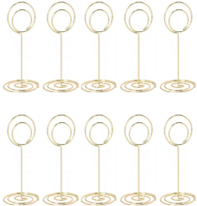 씨앤초이스 스탠드 메모홀더 10세트 네임텍 명함꽂이 쇼클립 문구사무 데스크용 사진 엽서 POP, 10개입_대형_원형골드