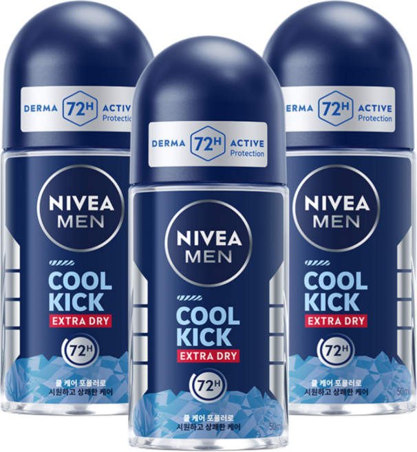 니베아 맨 데오드란트 롤 온 쿨킥, 50ml, 3개