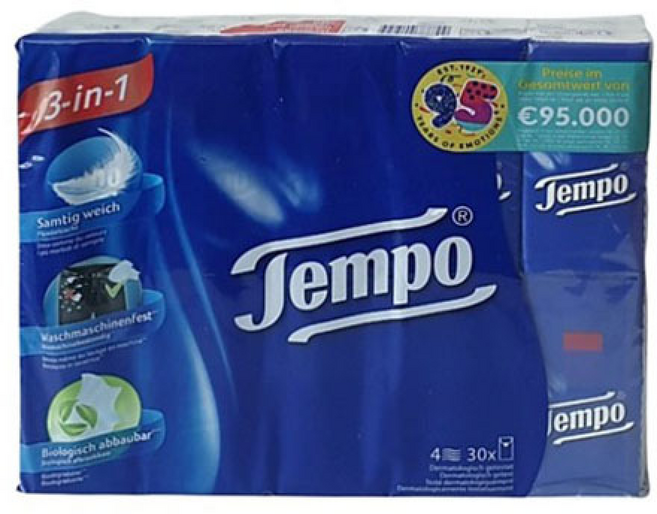 템포 프리미엄 행키티슈 천연펄프 먼지없는 독일 휴대용 4겹, 1개, 1매