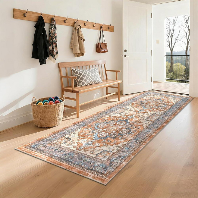 Bsmathom Washable Runner Rug 7.6 x 15.2 cm (3 6 in) Floral Non-Slip Bohemian Hallway Rug Rubber
