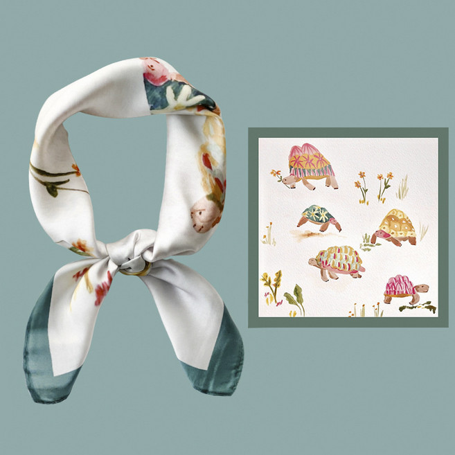 캐릭터 모조 실크 스카프 봄 쁘띠 스카프 프로 어디에나 잘 어울리는 작은 사각 스카프 여