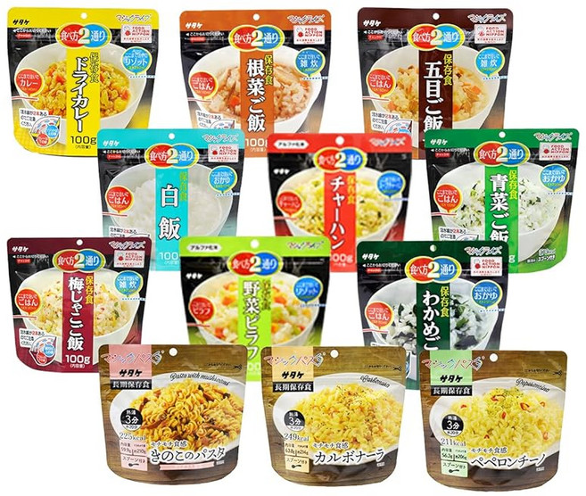 알파미 비상식량 사타케 매직 라이스 9종과 매직 파스타 3개의 4일분 12종 세트, 1개, 1g
