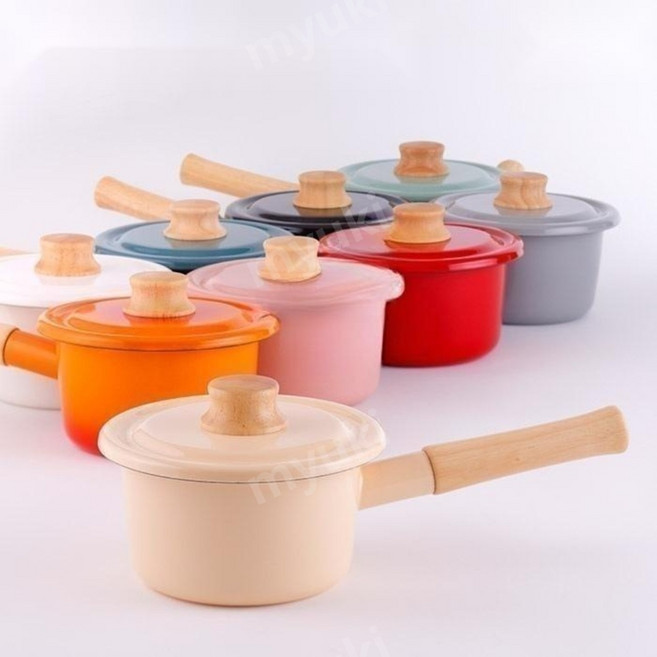 후지호로 법랑 밀크팬 소스 팬 이유식 코튼 편수냄비 14cm, 블랙, 1개