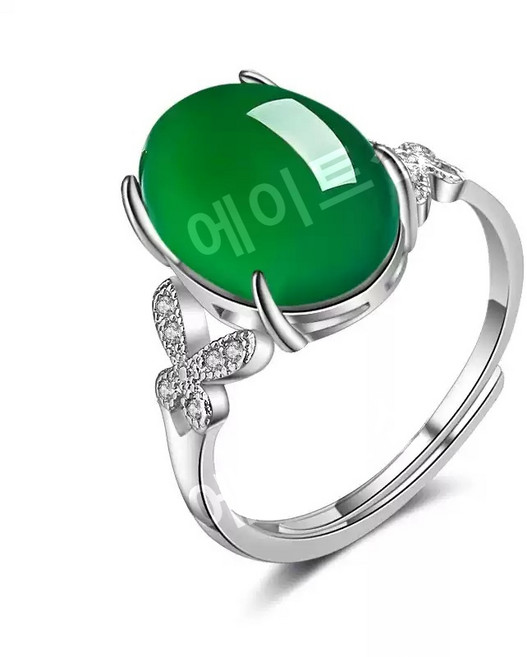 여성용 에메랄드 그린 천연옥반지 마노 실버반지 조절가능 럭셔리 고급