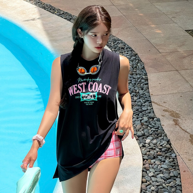 [비치팜]핑크 레터 여성 래쉬가드 상의 루즈핏 빅사이즈 비치웨어