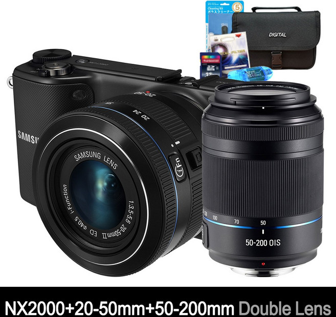 삼성 카메라 NX2000+20-50mm+50-200mm 더블렌즈 [블랙]+32GB+여행용가방+UV필터+리더기+청소도구셋 (풀세트) k, 단품