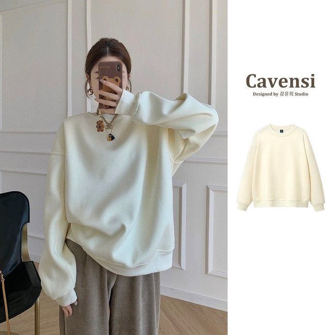 【Cavensi】多色600g高磅數太空棉大學T 女生衛衣 寬鬆 素面 長袖