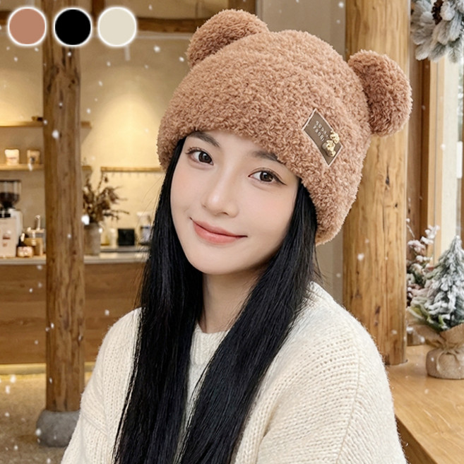 [당일출고]로맨틱멜로우 포근 곰돌이귀 퍼 비니 겨울뽀글이 방한 모자 겨울 여성 털모자 겨울모자 겨울비니