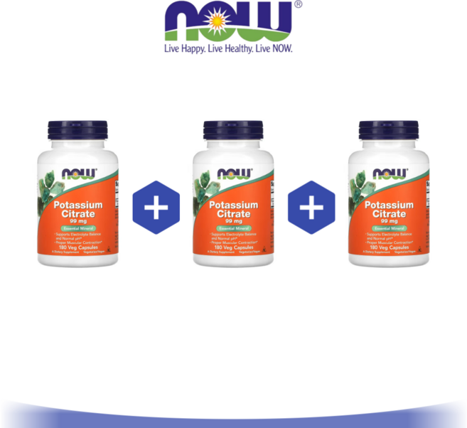 2+1 나우푸드 포타슘 칼륨 99mg 180캡슐 구연산 포타시움 Potassium, 본문참고, 180정