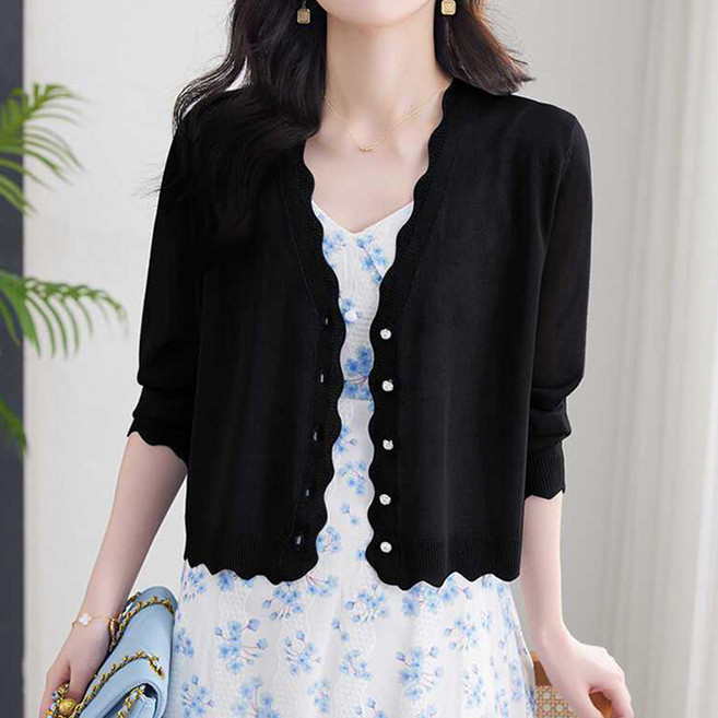 swygsqql 여름 자외선 차단 얇은 여성 가디건 상의 숏 니트 카디건 코트