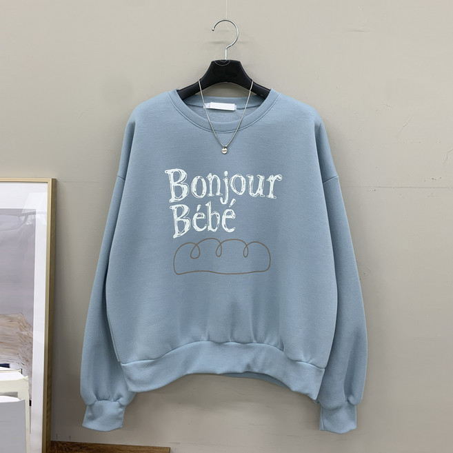 [행복여] 브레드 뽀글이 패치 루즈핏 기모 맨투맨 티셔츠