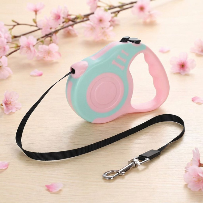 라운드샵 꼬임방지 강아지 자동 리드줄, 1개, 핑크블루