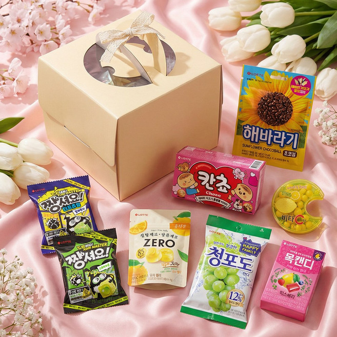 화이트데이 초콜릿 사탕 과자 8종 케이크박스 선물세트, 1세트, 473.5g