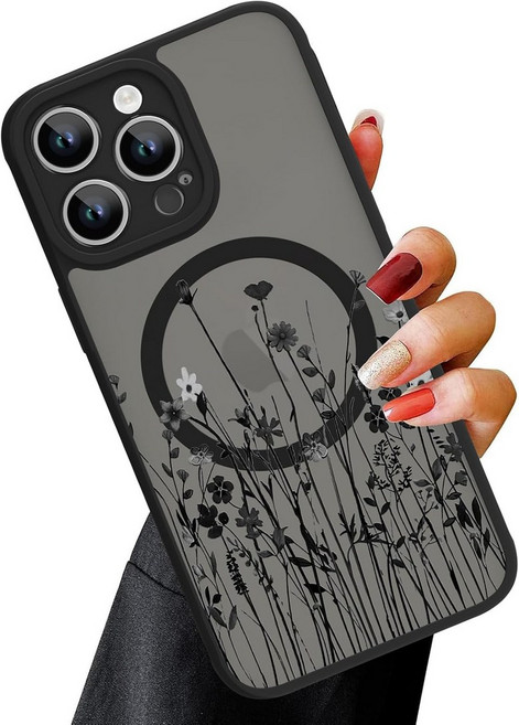 13 프로 맥스 케이스용 OOK 자석 여성과 소녀를 위한 귀여운 플로럴 디자인 iPhone 14 Pro, Black Case WildFolwers-iPhone, 1세트