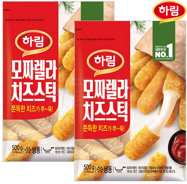 [현대프리마켓] 하림 모짜렐라 치즈스틱, 500g, 2개