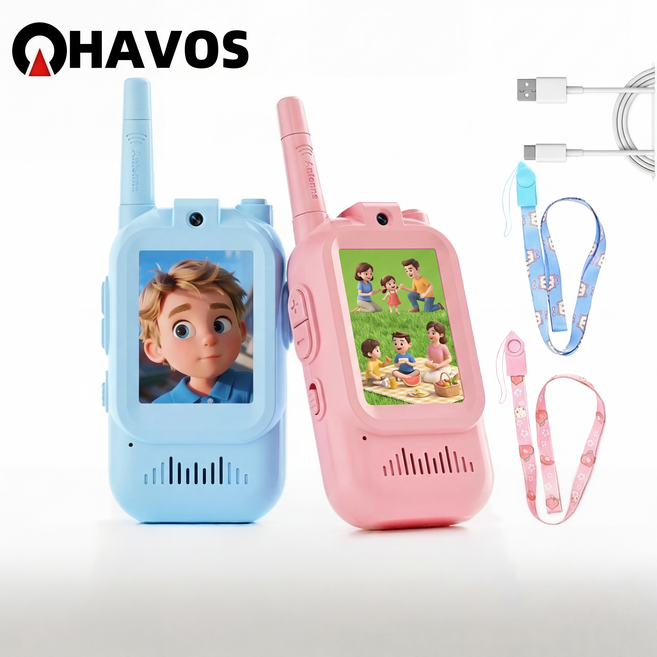 Havos 일상과 야외 겸용! 생활 무전기 1+1 세트 가족 단위 사용 최적, 1세트, 핑크 블루