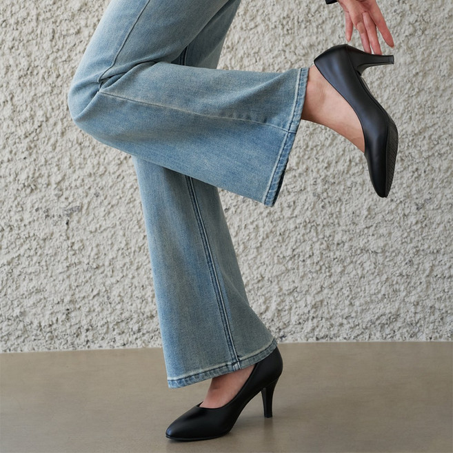 더웨이나인 여성 면접 검정 구두 7cm 발편한 힐 펌프스 수피