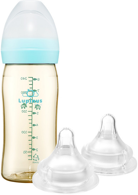 [루피너스]PPUS젖병 240ml (1개입)+Double Hole젖꼭지(1~4단계/2개입), 아쿠아민트1EA+젖꼭지1단계2EA, 1개