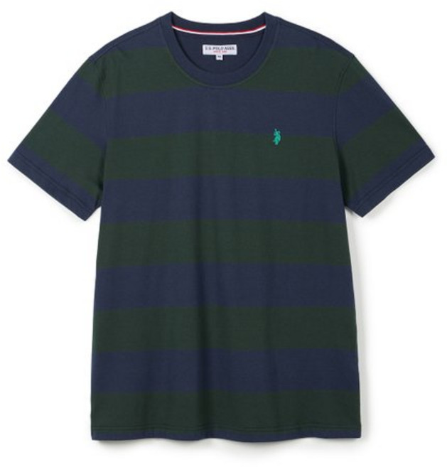 [U.S. POLO ASSN.] 남성 코튼100 반팔 라운드티셔츠_네이비그린ST