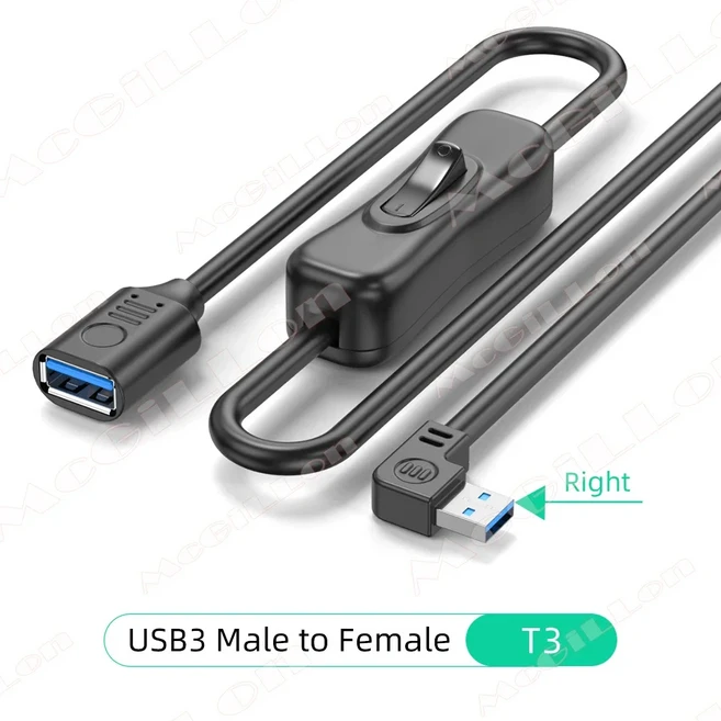 McGiLLon USB 3.0 연장 케이블 남성-여성 ON/OFF 스위치 포함 PC 팬 LED 램프 충전기 전원 코드, 01 15CM, 01 빠른  Mainland, 04 T3 Right