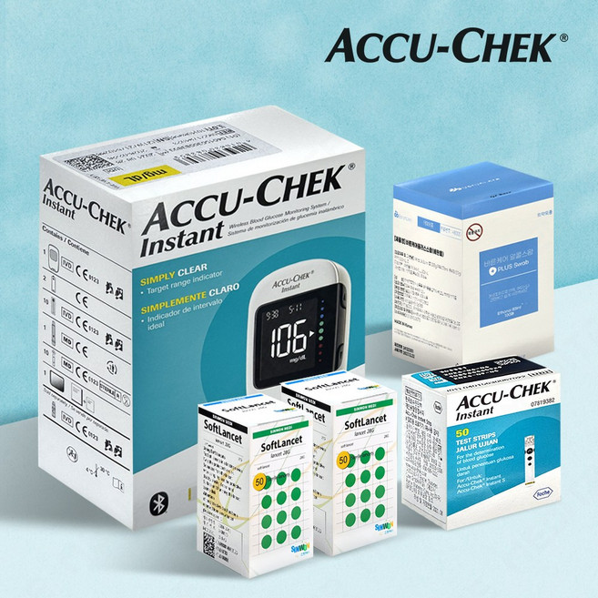 ROCHE 아큐첵 인스턴트 혈당측정기+시험지 100매+호환침 100개+알콜스왑 100매, 2)인스턴트+시험지50+호환침100+솜100, 1개