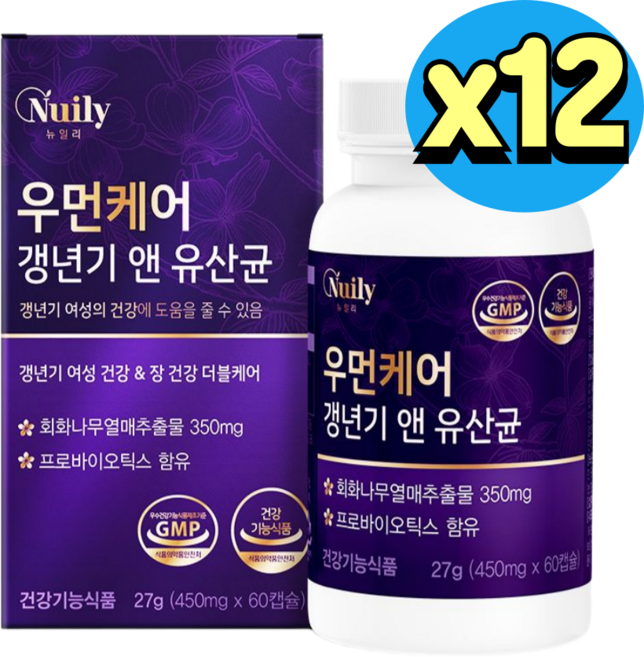 뉴트리업 여성 갱년기 유산균 호르몬 종합영양제 에스트로겐, 12박스, 60정