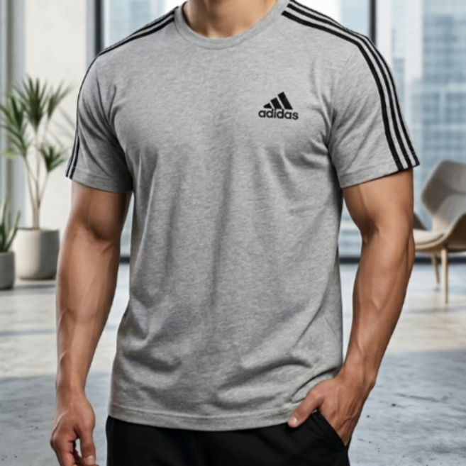 아디다스 정품 삼선 반팔티 남성 스포츠 운동복 헬스 러닝복 그레이 반팔