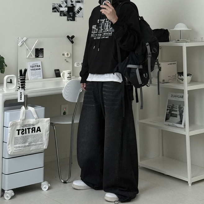 르위 오버핏 후드티 체크 자수 빅사이즈 맨투맨 레이어드 남녀공용