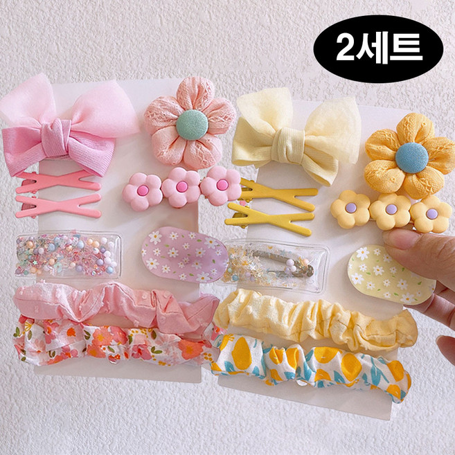 은꽃밴드 1+1 (2세트) 유아 머리핀 곱창 밴드 선물 세트