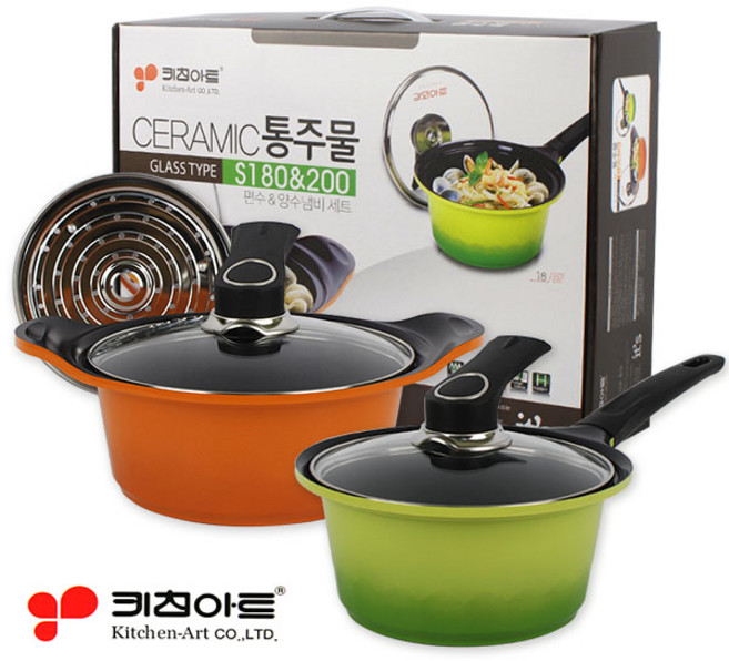 키친아트 세라믹냄비 2종세트(18편수+20양수) 통주물냄비, 2종냄비세트, 1개