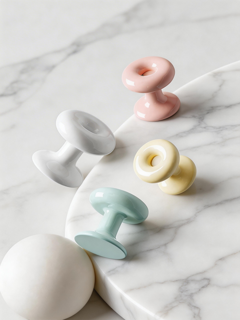 욕실 변기 푸시 버튼 물때방지 오염방지 다용도손잡이 4종세트, 옐로,민트,핑크,화이트, 1세트