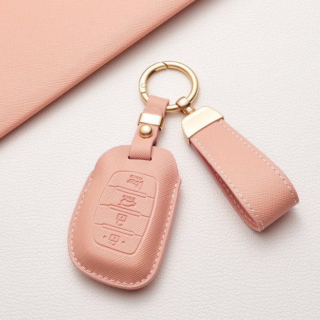 현대차 키커버 프라다 체인 패턴 4버튼 (쏘나타 아반떼 투싼 캐스퍼 아이오닉 등 호환), 현대 A4타입, 장미핑크