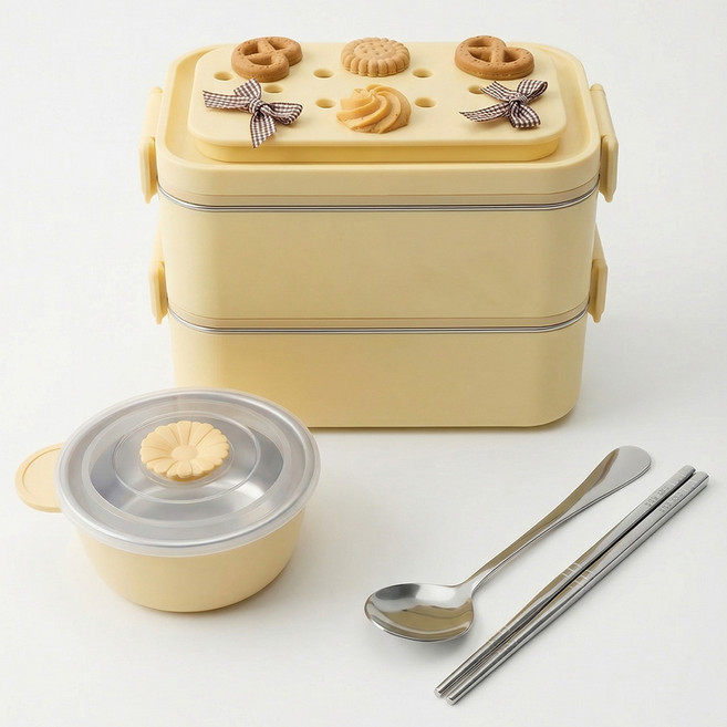 장바군이 도꾸 도시락통 유치원 초등 소풍 피크닉 도시락 꾸미기, 옐로우, 1개