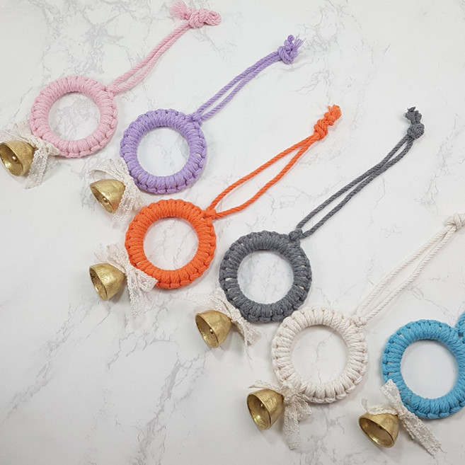 마크라메 도어벨 현관종 핸드메이드 도어벨 문종, 핑크, 핑크