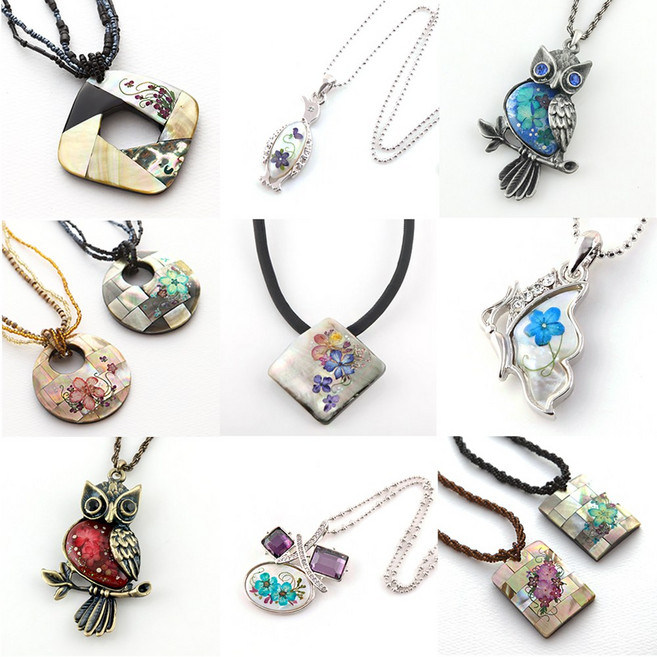 프레스코21 압화 만들기 레진 공예 악세서리 목걸이 시리즈 모음, 미니목걸이/검정, 부엉이큐빅, 1개