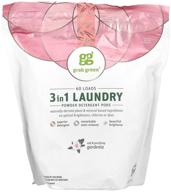그랩그린 3in1 세탁세제캡슐 가드니아향 60회분 960g GGR-00313, GGR00313, 1개