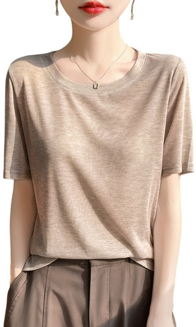 여성용 고밀도 라운드넥 니트 반팔 티셔츠 데일리 부드러운 레이어링 멀티스타일링 봄 여름 가을 데일리룩 RWM31