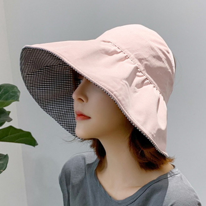 자외선 차단 체크 양면 돌돌이 모자 썬캡 피크닉 등산 선캡