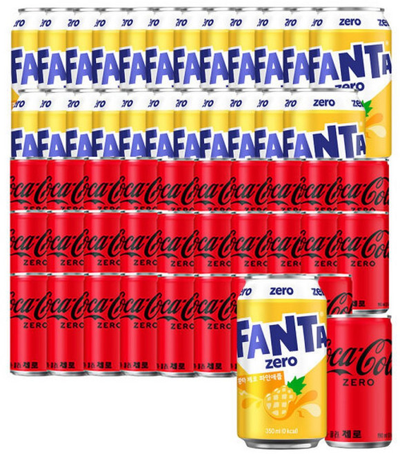 코카콜라제로 190ml x 30캔 + 환타제로파인 350ml x 24캔, 24개